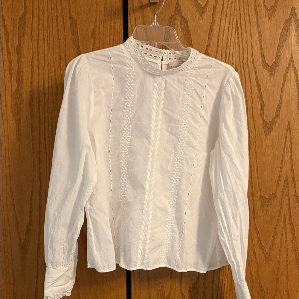 LOFT White Eyelet Detail Blouse